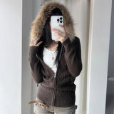 New Retro Casual Hair Collar Hooded Stuxed Sweater Feminine Minimalist Autumn Winter Coat HZ0108