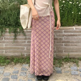 Pink Lattice Straight Tube Repair Net Yarn Spliced Babes Summer Holiday Bag Hips Thin Dress HZ0107
