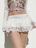 Sweet Girl Style Pure Lust Lace Double-Layered Skirts Low-Waist Solid Wood Ear A-Skirts HZ0108