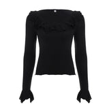 Lotus Leaf Collar Repair Shirt Long-Sleeved T-Shirt New Temperament Sweet Pure Lust Blouse Woman HZ0108