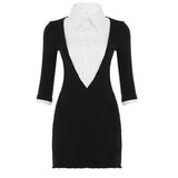 Ins Net Red With The Same College Style Shirt Collar Bumping Pit Dress Femininity Wooden Ear Ass Short Skirt HZ0107