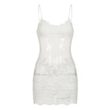 Sexy Women's Wind Mesh Yarn Lace Perspective Sling Skirt V-Neck High Waist-Commanded Ass Skirt Short Skirt HZ0108