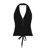 Summer New INS Star With Strapped Vest Hottie Sexy Waist V-Neck Hanging Neck Bare Back Coat HZ0107