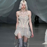 Small Folds Irregular Design Sense Low-Waist Solid Color Mesh Dress New Y2K Hot Girl Wearing Short Skirt Tide HZ0108