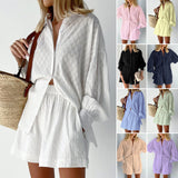 Women's Dress 2025 New Loose Large-Size Striped Women's Shirt Working Shirt Casual Long-Sleeved Shirt HZ0108