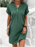 Women's 2025 New V-Neck Solid Color Jacket Comfortable Casual Button Dress Women HZ0108