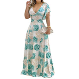 Spring 2025 New Women's Elegant V-Neck Sexy Lotus Leaf Sleeve Print Dress HZ0108