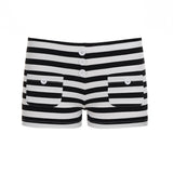 Lazy Style Retro Low-Rise Striped Home Shorts Hottie Fashion Basic Buckle Thin Simple Casual Pants HZ0108