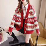 Autumn And Winter Red Rhyme Sweater Cardigan Jacket Women's New Loose Lazy Wind Women's Knitwear In The Spring And Autumn Of 2025 HZ0108