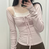 Pure-Want Sweet And Spicy Sexy Bow Tie With Two Long-Sleeved T-Shirts In Autumn Slimming Bottom Shirt Top HZ0107