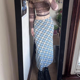 New Blue Retro Lattice Splicing High-Waisted Hip Straight Skirt Hottie Sexy Body Dress Girl HZ0107