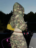 Street Casual Waist Camouflage Fashion Set Features Hoodie + Lumbar Straight Trousers HZ0108