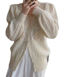 Pearl Inlaid Cardigan Sweater Jacket Woman In The Spring Of 2025 New Temperament Famous Small Fragrant Hollow Loose Top HZ0108
