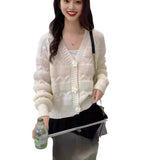 Lazy Wind Sweater Korean Version Of Autumn And Winter New Three-Dimensional Flowers Small Fragrant Knitted Open Shirt Wearing French Women's Coat HZ0108