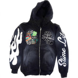 2025 Trendy Letter Print Zipper Hooded 3D Digital Men And Women's Same Hoodie HZ0108