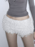 Personality Plush Casual Hot Pants Women's Low-Rise Solid Color Sweet Girl Splicing Thin Shorts Wear HZ0108