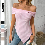 2025 Summer New Lady Repair Slanted Shoulder Sexy Sweet Blouse T-Shirt HZ0108