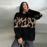 New Retro Sweater Leopard Print Fashion Trend Loose Round Collar Lazy Wind Early Autumn Coat Women Wear HZ0108