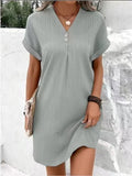 Women's 2025 New V-Neck Solid Color Jacket Comfortable Casual Button Dress Women HZ0108