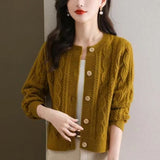 2025 Autumn And Winter Fashion Temperament Solid Color Mahjong Age Reduction Knitted Cardigan Women's Short-Sleeved Sweater Women's Coat HZ0108