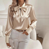 2025 Explosion Autumn Long-Sleeved Bow-Scuttered Women's Shirt Shirt Top HZ0108