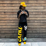 High Street National Tide Pants High Street In Tide Brand Men And Women Loose Print Trousers HZ0108