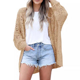 Solid-Colored Hollow V-Neck Spring And Autumn Women's Knitted Cardigan Fashion Deer Plush Loose Coat HZ0108
