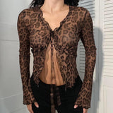 Women's Spice Girls Sexy Leopard Long-Sleeved Covers Autumn Thin R-Fight C-Perspective Cardigans With T-Shirts HZ0107