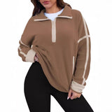 Women's Zipper Sweatshirt Hoodie Long Sleeve Collar T-Shirt Casual Coloring Top With Pocket HZ0108