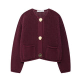 Autumn/Winter 2025 New Women's Solid-Color Casual Fashion Coarse Knit Long-Sleeved Sweater Cardigan Jacket HZ0108