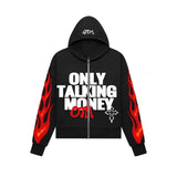 Y2K Flame Letter Print Street Casual Trend Cardigan Jacket Men And Women Loose Hoodie HZ0108