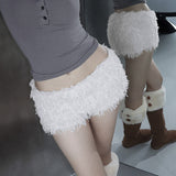 Hottie Style Design Low-Rise Thin Casual Shorts Basic Solid Color Hairy Hot Pants HZ0107
