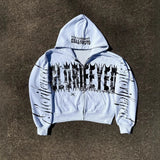 Personality Print Zipper Sweater Long Sleeve Hoodie Hoodie Retro Coat Street Trendy Y2k HZ0108