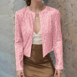 2025 Spring Burst Round Lead Long-Sleeved Sleeves Open-Colored Cardigan Casual Set Of Lightset Coat Woman HZ0108