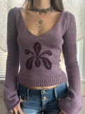 V-Neck Flower Repair Lazi Long-Sleeved Round-Neck Knitted Shirt Comfortable Foundation Of A Short-Edie Flower Sweater HZ0108