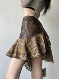 Wasteland Hottie Irregularly Wears A Check-In Spliced Skirt Personality Retro V-Shaped Waist Lace Skirt HZ0107