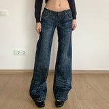 Spice Girls Vintage Folded Washing Water To Make Old Loose Street Low-Rise Jeans Slim Jump Casual Straight Pants HZ0107