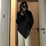 2025 High-Neck Irregular Niche Design Sweater Women's Autumn And Winter Korean Version Of Loose Lazy Wind Soft Glutinous Knitting Top HZ0108