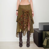 Green Wild Mists Retro Lace Half Dress Girl Ancient Mori Small Feeling Zipper Design A Word Long Dress Summer HZ0107