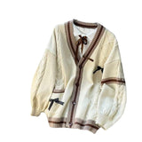 Three-Dimensional Bow Sweater Coat Women's Autumn And Winter New Loose Lazy Style Design Sense To Reduce The Age Of Korean Knitted Open Shirt HZ0108