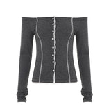 Pure Lust Lace Lace Splicing A Collar Collar Buckle Blouse Hottie Slim Thin Long Sleeve Bottom Shirt T-Shirt Girl HZ0107