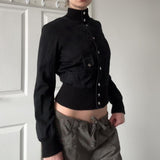 Autumn And Winter Solid Color Slimming Fashion Coat Women's Short-Term Waist Thin Black Collar Jacket HZ0107