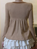 Sweet Fresh Wind U Collar Slim Thin Stripe Bump A Doll Skirt Long-Sleeved T-Shirt Foundation HZ0108