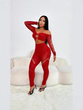 2025 Female Solid Color Seam Drill Shoulder Long Sleeve Umbilong Quilt Jersey Trousers Knitted Casual Suit Sexy HZ0108