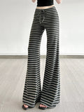Vintage Leisure 2025 New High-Rise Thin And Tight Waist Twitching Lanky Striped Pants Fashion Wide Leggings HZ0108