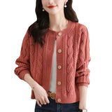 2025 Autumn And Winter Fashion Temperament Solid Color Mahjong Age Reduction Knitted Cardigan Women's Short-Sleeved Sweater Women's Coat HZ0108
