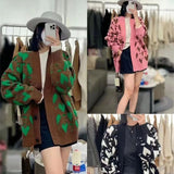 2025 Autumn And Winter Women's Loose Lazy Wind Hit The Hollow Love V-Collar Knitted Cardigan Sweater Women's Coat HZ0108