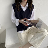 Spring And Autumn 2025 New Loose Languid Breeze Cover V. Collar Vest Sleeveless Knitted Shoulder Sweater Woman HZ0108