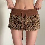 Y2K Babes Leopard Hair Spliced Bow Tie With Short Skirt Autumn Winter Fashion Low-Rise Half Skirt Female Trend HZ0107