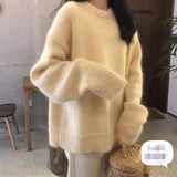 Solid Color Soft-Creating Sweater Women's Autumn And Winter 2025 New Lazy Wind Foundation Round Collar Knitted Shirt Top HZ0108